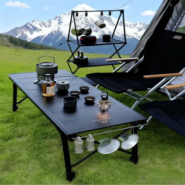 Mountainhiker IGT Camping Klapptisch aus Holz mit abnehmbarer Platte in Schwarz - Bild 1