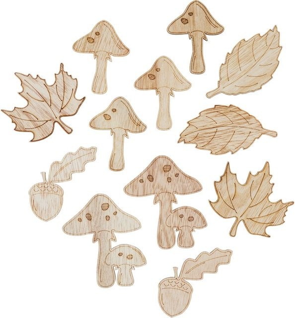 HALBACH Streuteile Pilze und Eicheln in Beige für die Herbstdekoration aus Holz - Bild 1