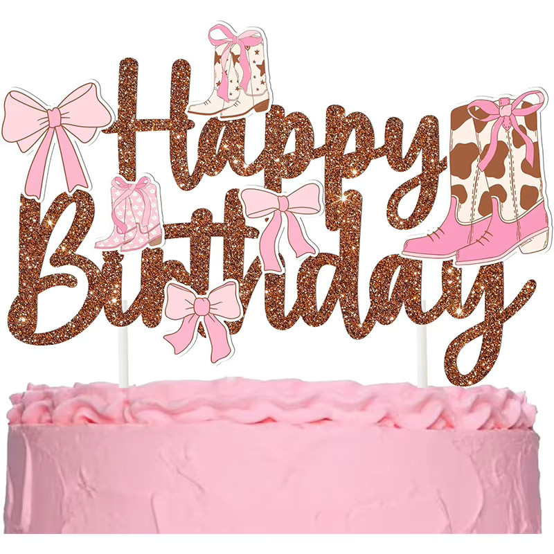 Alles Gute zum Geburtstag Kuchen Topper in Rosa und Braun mit Brief- und Schleifen-Design für Kinderpartys - Bild 2