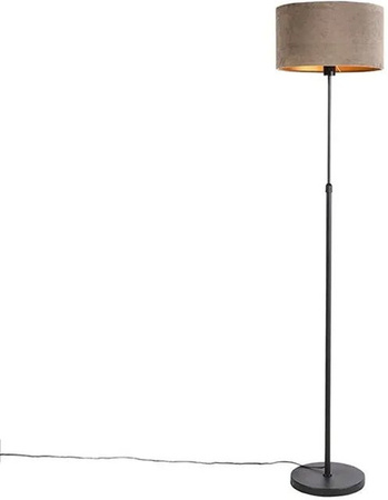 QAZQA Stehlampe modern in Schwarz mit Samtschirm in Taupe und Gold, dimmbar und höhenverstellbar