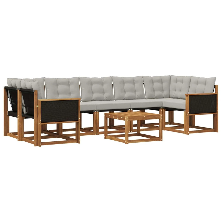 vidaXL Outdoor-Sofagarnitur L-Form aus Akazienholz mit 8 Kissen in Grau und Natur - Bild 2