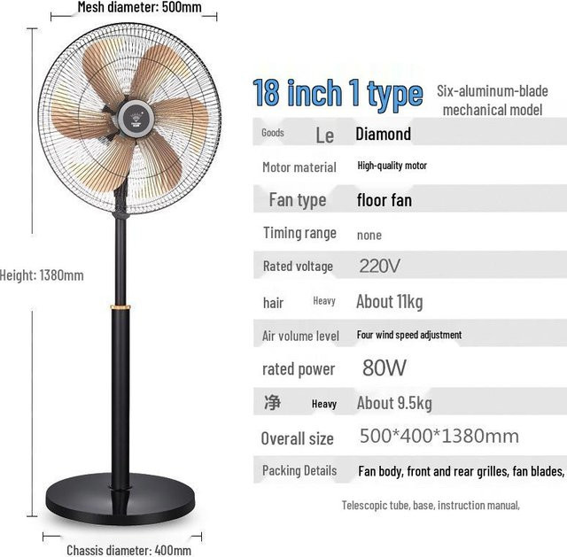 Diamond Brand Apex Gear Hochleistungs-Oszillations-Industrie-Standventilator aus Metall in Weiß, Höhe: 45,72 cm - Bild 1