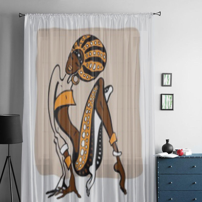 Super Six Transparente Tüllvorhänge im ethnischen Stil mit Afrikanischer Frau Motiv, Organza-Voile-Vorhang, Mehrfarbig, Breite: 135 cm, Höhe: 114 cm - Bild 2