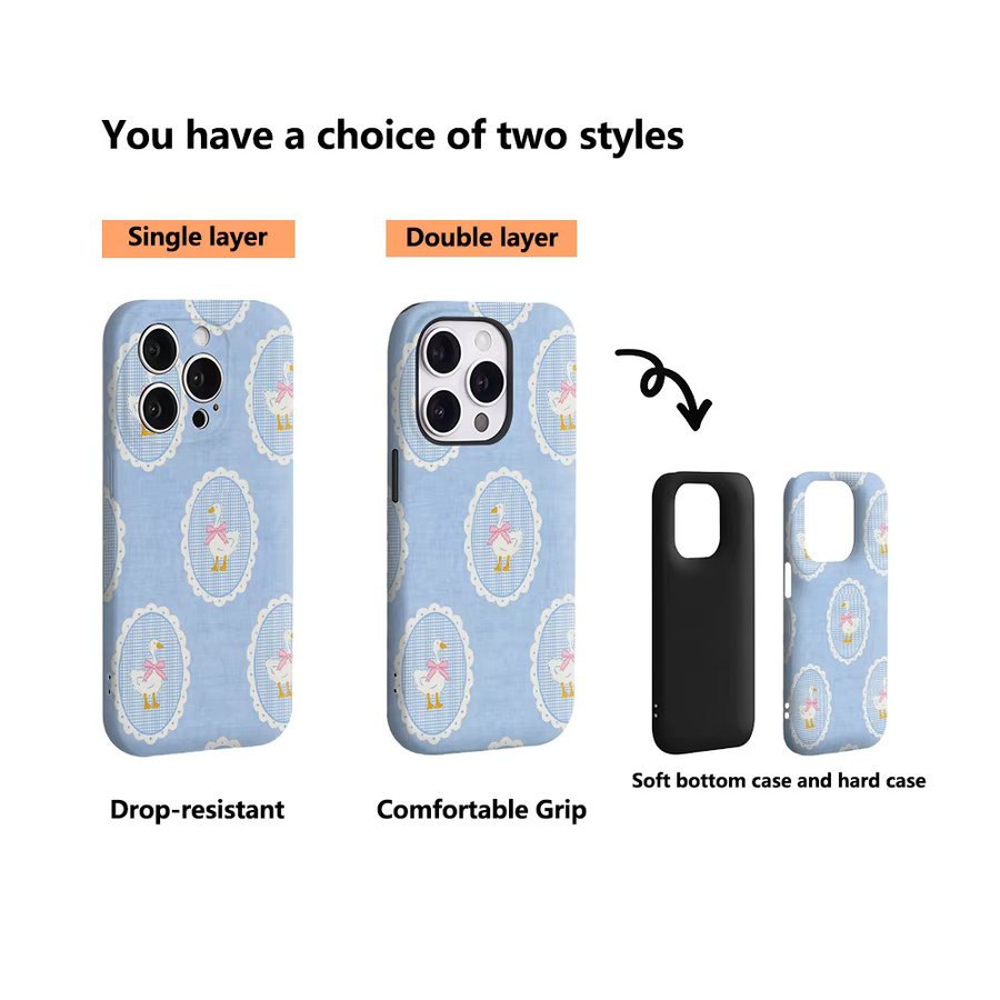 Handyhülle mit Entlein und rosa Schleife für Apple iPhone 17 16 15 14 13 12 11 Pro Max Plus mit doppelschichtiger Rückseite in Pink und Blau - Bild 2