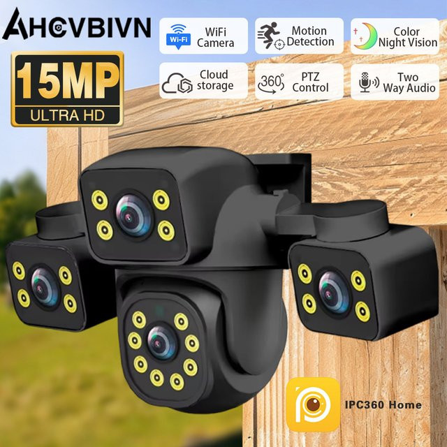 IPC360 Home 15MP IP-Kamera für Außenbereich, WLAN Drei-Linsen-Sicherheitskamera mit PTZ, Auto-Tracking und Drei-Bildschirm-Überwachung, Schwarz - Bild 1