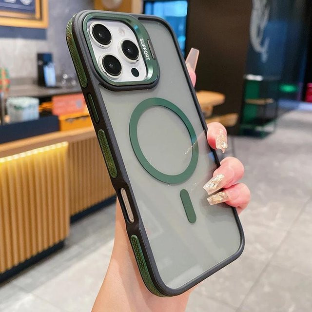Yiran MagSafe Magnetische Hülle für iPhone 16 15 14 13 12 11 Pro Max Plus mit integriertem Ständer, Zweifarbig, Matt und Transparent - Bild 1