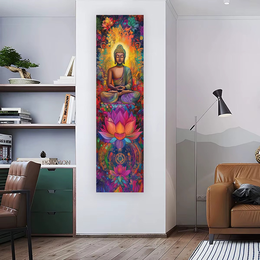 LVJIA Wandteppich mit Buddha-Statuen und Lotus-Mandala in Multicolor, Wandbehang für Meditation und Kunst, Breite: 40 cm, Höhe: 150 cm - Bild 3