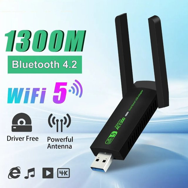 Kebidumei USB 3.0 WiFi Adapter mit Bluetooth 4.2, Dual Band 2,4G/5GHz, 1300Mbps Netzwerkkarte in Schwarz - Bild 1