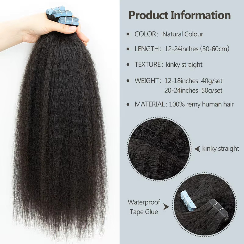 VADES Tape-in Extensions Kinky Straight Remy Cuticle Yaki, 20 Stück - Bild 4