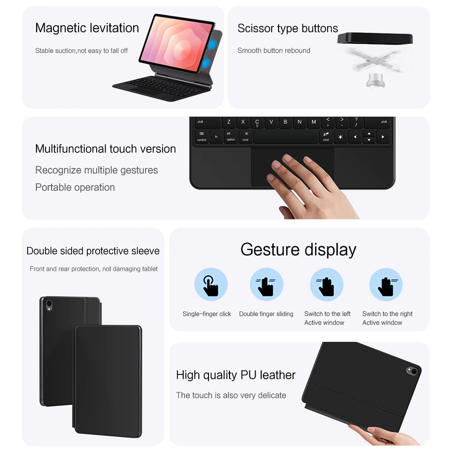 Magnetische Tastatur mit Trackpad für Samsung Galaxy Tab S11 Ultra 14,6 Zoll und Tab S11 11 Zoll 2025 Schutzhülle in Schwarz oder Weiß - Bild 4