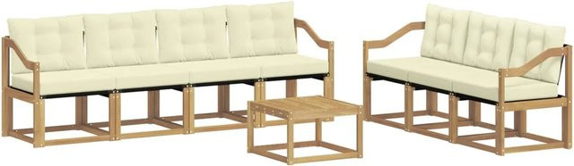 vidaXL Outdoor-Sofagarnitur 8-teilig aus Akazienholz mit Kissen und Couchtisch in Weiß und Beige - Bild 1