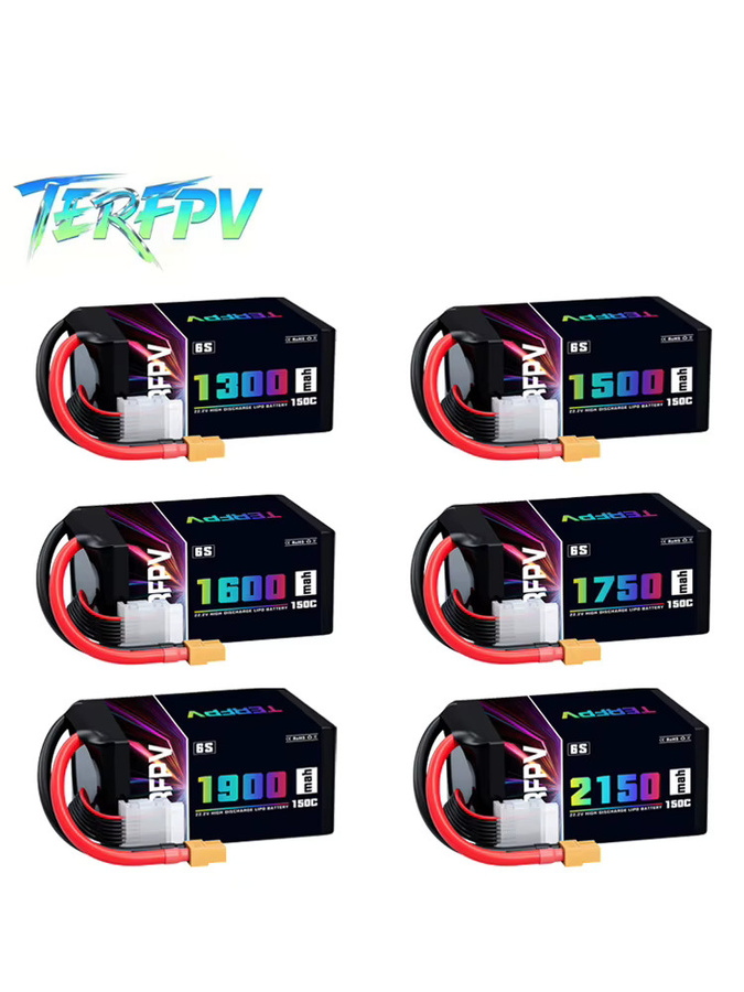 TERFPV 6S 22,2 V Lipo-Akku mit XT60-Stecker für FPV-Drohnen in Schwarz, 1300 mAh - Bild 3