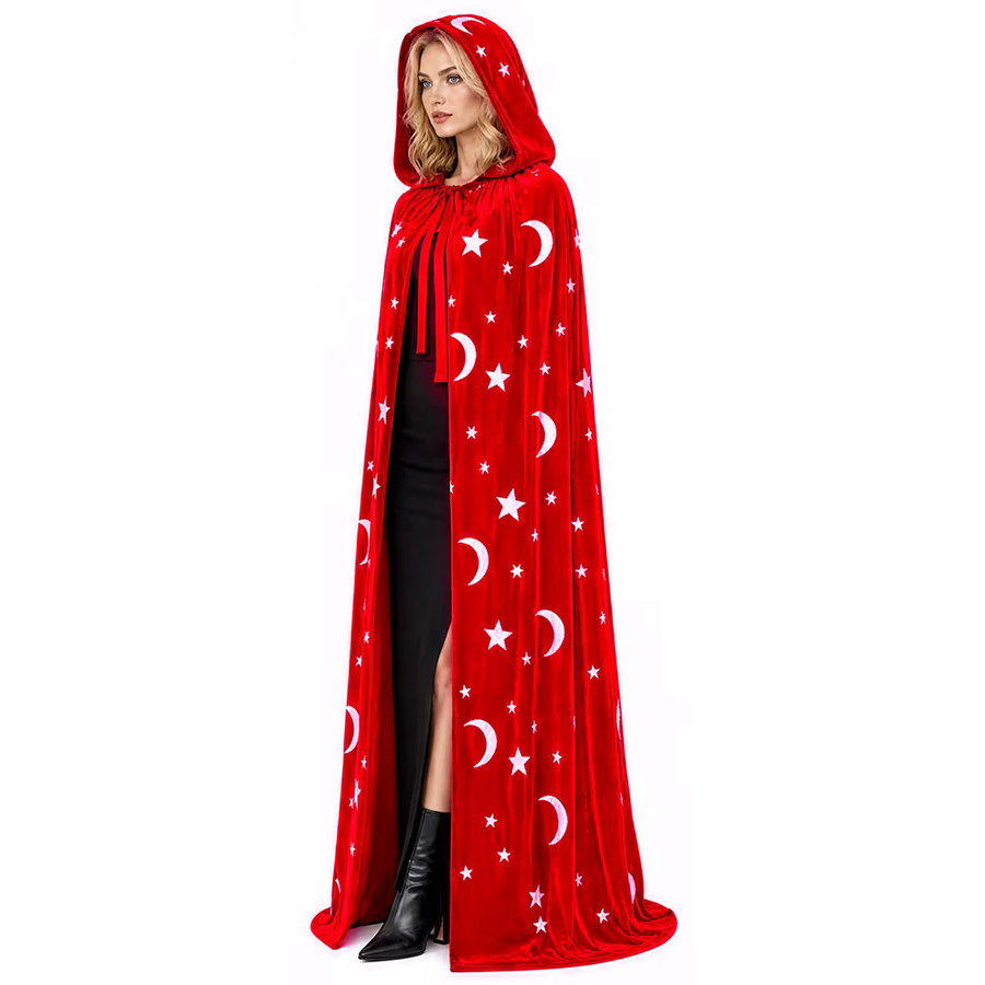 Kapuzenumhang Stern-Mond-Zauberer, Fantasy, Textil, Rot - Bild 2