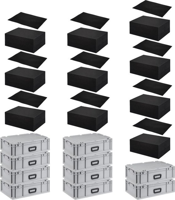 PROREGAL SparSet 10 x Eurobox NextGen Portable in Grau mit Rasterschaumstoff und Schaumstoffeinlage, H x B x T: 18,5 x 40 x 60 cm, mit verstärkten Wänden - Bild 1