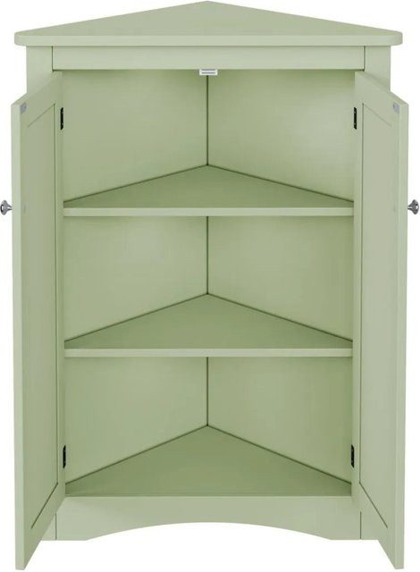PXloue Eckschrank Badezimmer freistehend aus MDF in Grün mit 3 Ebenen und Türen - Bild 1