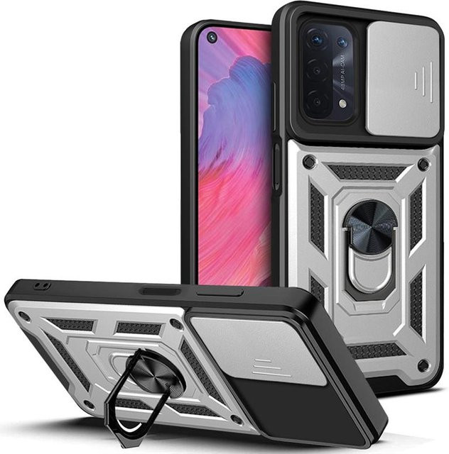 Stoßfeste Handyhülle für OPPO A74 A93 A54 5G mit Slide Camera Protect und Magnetringhalter in Schwarz oder Silber - Bild 1