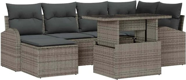 vidaXL Garten-Sofa-Set aus Poly-Rattan mit Speicherfunktion, 7-teilig, Grau - Bild 1