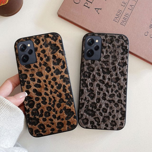 Xiaomi Luxus Leopard Leder Plüsch Handyhülle Stoßfest Soft Cover für Redmi Note 11 12 13 Plus Pro 4G 5G 11S 12S in Braun Multicolour - Bild 1