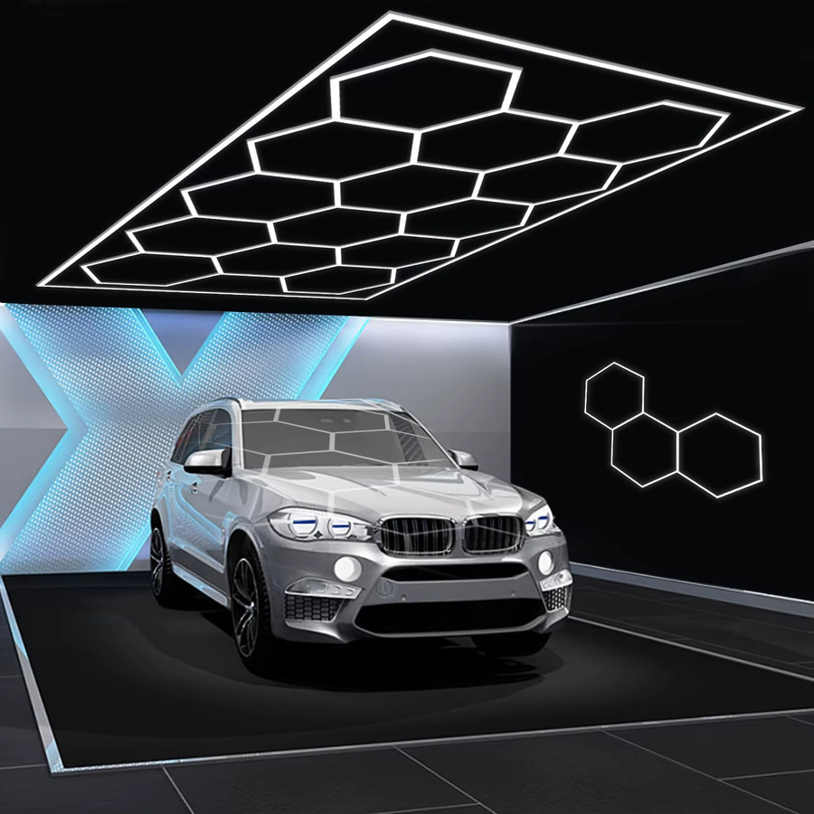 PIBAOGU Sechseckige LED-Deckenleuchte in Wabenform, superhelle Garagenleuchte für Autodetailing und Friseursalon, Kaltweiß 6500K, Weiß - Bild 2