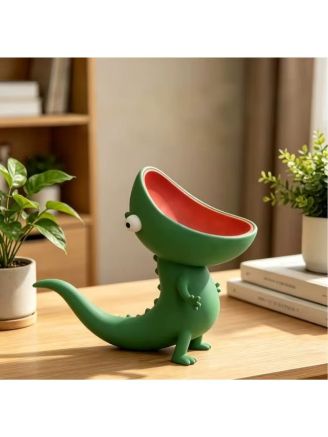 PKFC Eidechsen-Seifenhalter aus Kunststoff in Grau und Grün als Cartoon-Reptilien-Seifenablage und Deko-Pflanzentopf für Waschtisch oder Küche - Bild 3