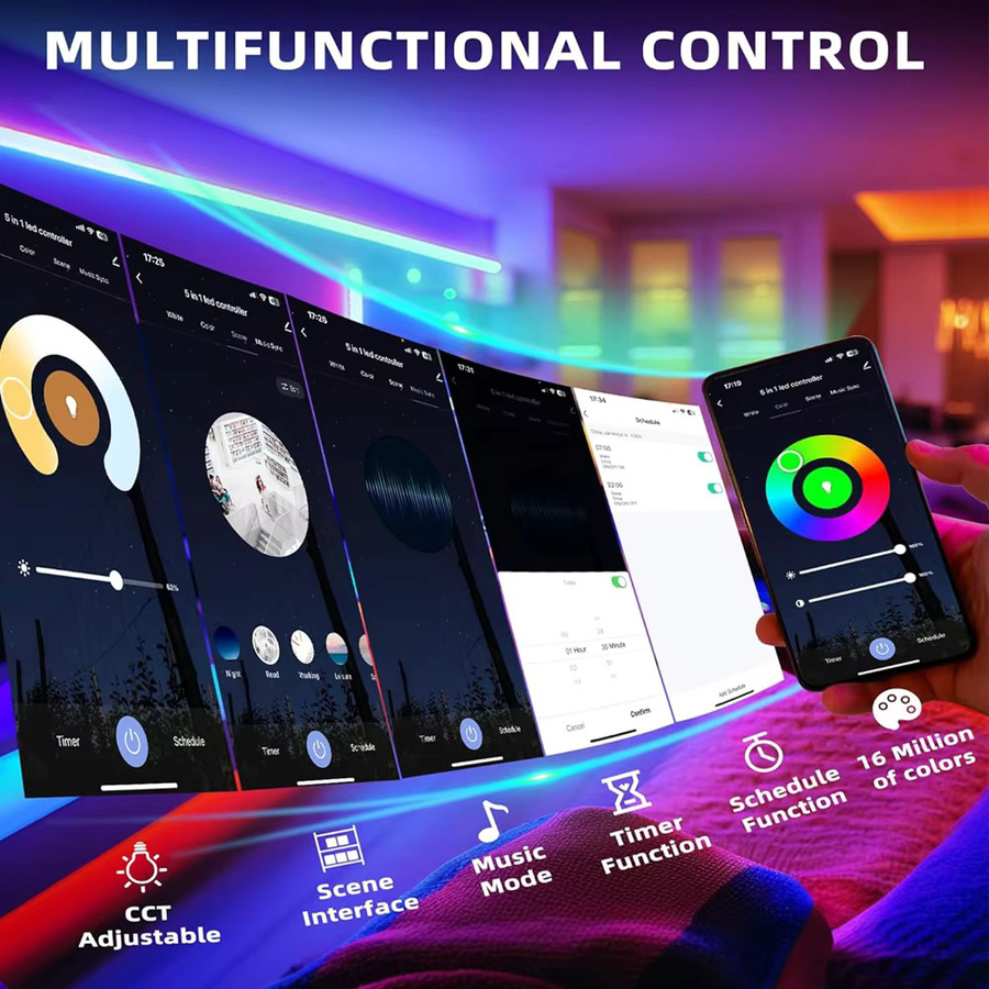 YSRSAI Tuya Smart Life 5-in-1 LED-Streifen-Controller für 12V-24V, WiFi Dimmer für RGB, RGBW und RGBCCT, kompatibel mit Amazon Alexa und Google Assistant - Bild 2