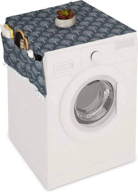 Relaxdays Waschmaschinenauflage aus Polyester in Anthrazit und Creme mit Taschen, Breite: 130 cm, Tiefe: 55 cm - Bild 1