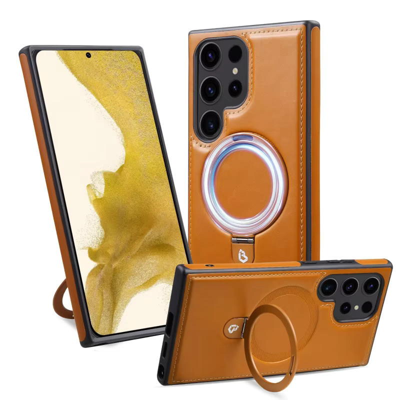 Luxuriöse PU-Leder-Handyhülle mit magnetischer Halterung für Samsung Galaxy S25 S24 S23 S22 Ultra, MagSafe Wireless Charging Case, Braun - Bild 3