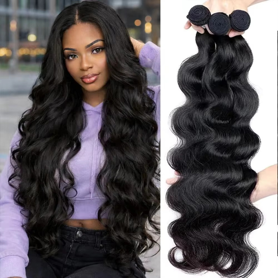 Cheetahbeauty Brasilianische Body Wave Echthaar-Bündel, Remy Raw Double Weft, Naturschwarz - Bild 3