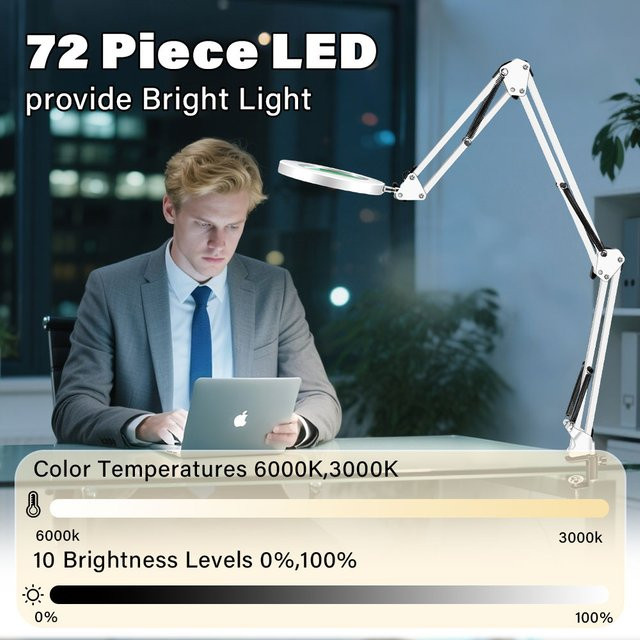Extra-lange 3-Segment Schwenk-Lupe mit 3-Farben-LED-Beleuchtung in Weiß für Schweißarbeiten, Reparaturen und Feinarbeiten - Bild 1
