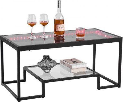 VEVOR Couchtisch aus gehärtetem Glas mit Beleuchtung, moderner rechteckiger Beistelltisch mit zwei Ebenen und offenem Stauraum aus Metall in Schwarz, B/T/H: 100 x 51 x 48 cm - Bild 1