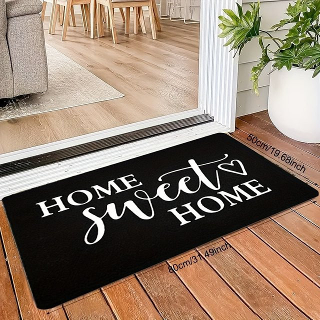 VIKAMA Home Sweet Home Willkommens-Fußmatte mit Herz-Design, rutschfester Teppich aus Polyester in Schwarz, B/T: 60 x 40 cm - Bild 1