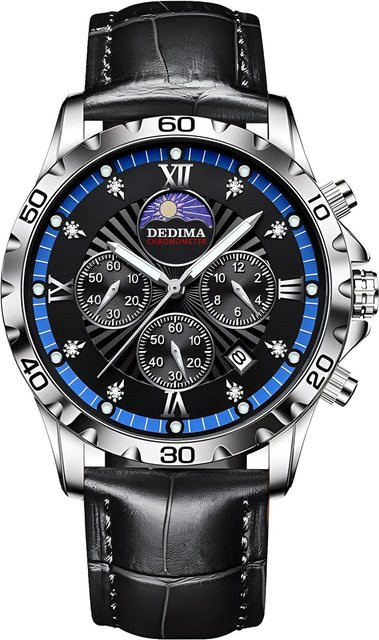 DEDIMA Chronograph, Quarz, Edelstahl, Messing, schwarz/blau, Herren - Bild 1
