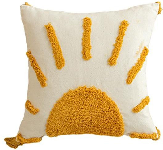 JMG Clothing Boho Kissenbezug mit goldenem Sonnenmotiv und Fransen in Weiß und Gold, B/H: 45 x 45 cm und 30 x 50 cm - Bild 1