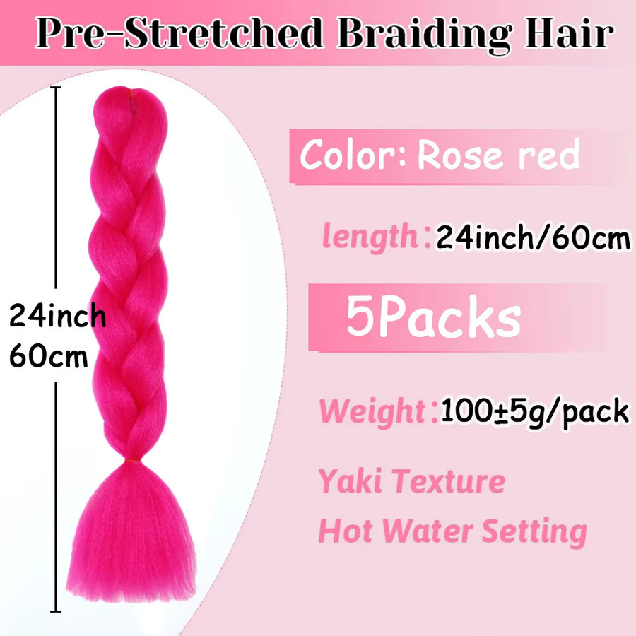 Refeeny Jumbo Braiding Hair Extensions, 24 Zoll, 5 Packungen, Damen - Bild 3