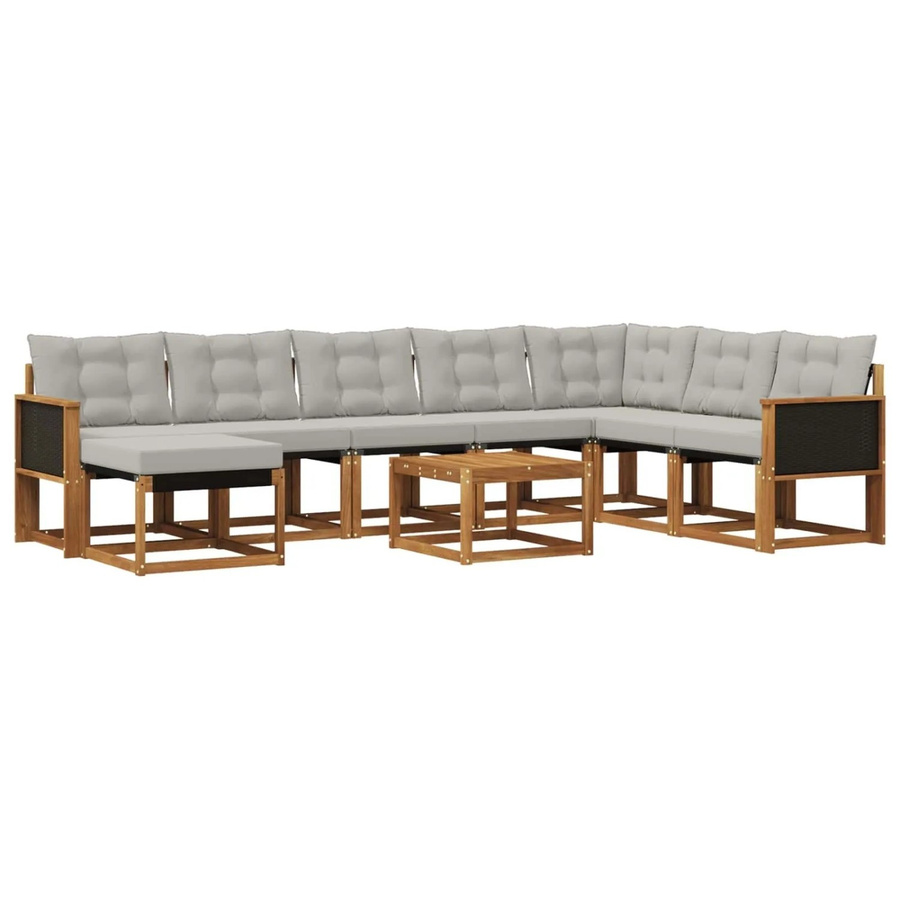 vidaXL Outdoor-Sofagarnitur L-Form aus massivem Akazienholz mit 9 Kissen in Natur und Hellgrau - Bild 2