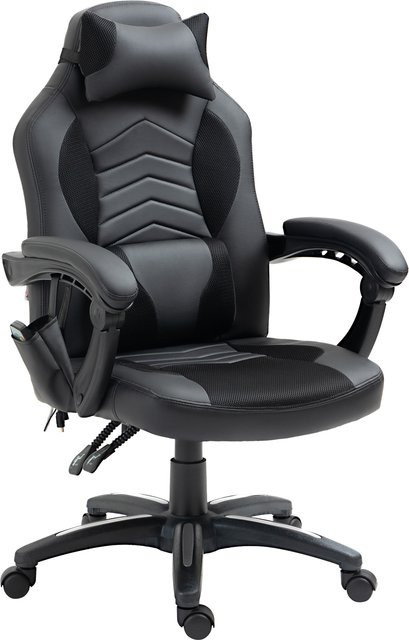 HOMCOM Gaming Stuhl in Schwarz aus Kunstleder mit Kopfstütze und 360 Grad Drehsitz, B/T/H: 68 x 49 x 117 cm - Bild 1