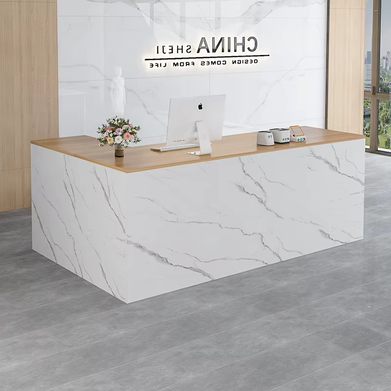 Moderne Empfangstheke GUANGBAI in Weiß mit glänzender Oberfläche für dein Büro oder Home Office - Bild 1