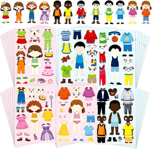 Rspctou Charakter-Anziehpuppen Gesichts-Puzzle-Aufkleber, 6/12 Blatt, Bunt / Mehrfarbig - Bild 1