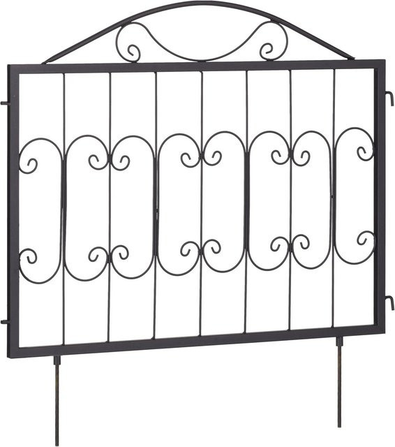 Relaxdays Beetzaun aus Eisen in Schwarz mit Ornamentik, vierteilig und steckbar, B/H: 239 x 60 cm - Bild 1