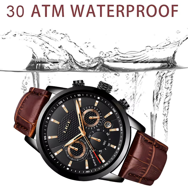 LIGE Chronograph, Quarz, Leder, Schwarz, Herren - Bild 4