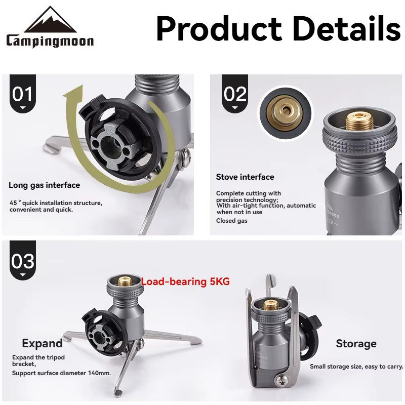 CAMPINGMOON Z23-CB Dreifach-Adapter für Outdoor-Camping-Gaslaternen mit integriertem Kocher und Gasraketofeuerstelle in Silber - Bild 2