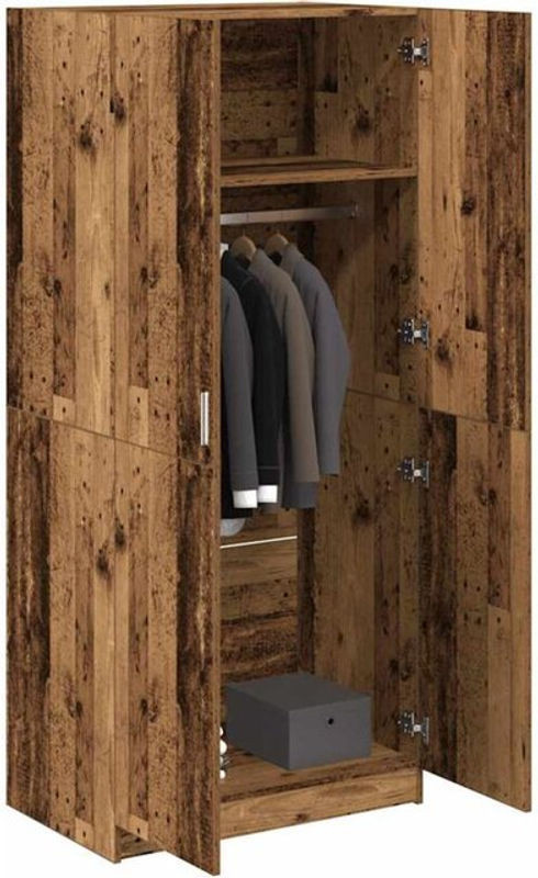 Kleiderschrank vidaxl in Altholz-Optik Braun im Landhaus und Industrial Stil aus Holzwerkstoff mit Drehtüren, B/T/H: 80 x 52 x 180 cm - Bild 1