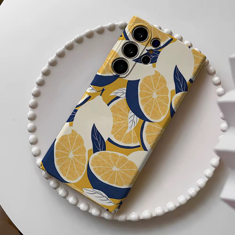 Stoßfeste Doppelschicht-Handyhülle mit Zitronenscheiben-Design für Samsung Galaxy S26 S25 S24 S23 Ultra Plus in Gelb und Marineblau - Bild 3