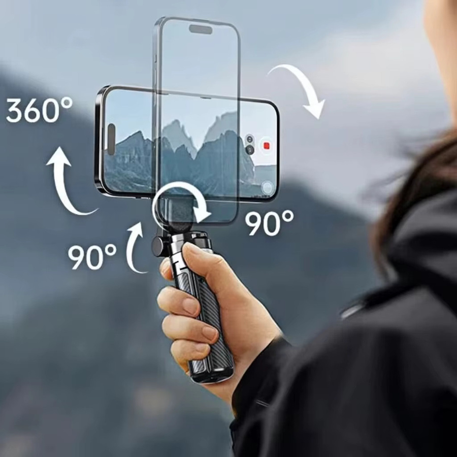 EOENKK 4-in-1 Multifunktionaler Magnetischer Mini-Selfie-Stick mit 360 Grad Rotation und Bluetooth Fernbedienung in Schwarz - Bild 4