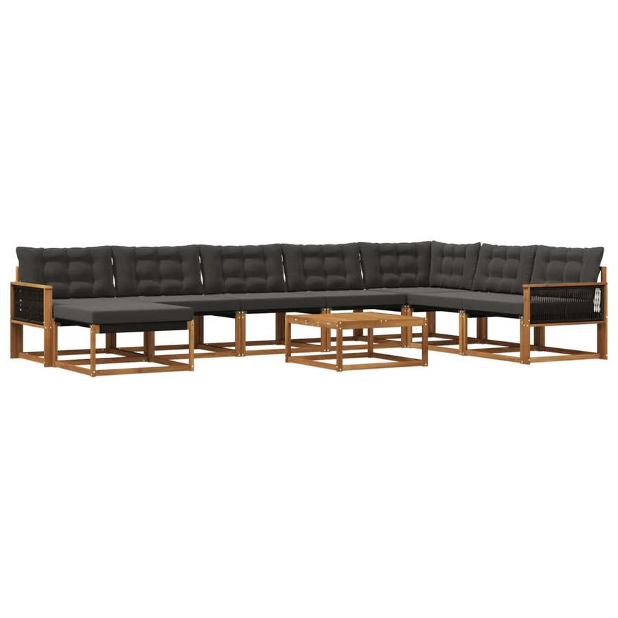 vidaXL Outdoor-Sofagarnitur L-Form aus Akazienholz mit Textilene und 9 Kissen in Braun und Schwarz - Bild 2