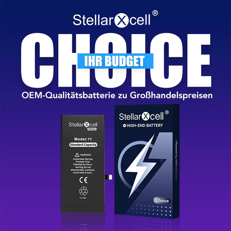 StellarXcell Choice Akku für iPhone 11 12 13 14 15 mini Plus Pro Max in Schwarz mit Standard-Kapazität und Standard-Qualität - Bild 2