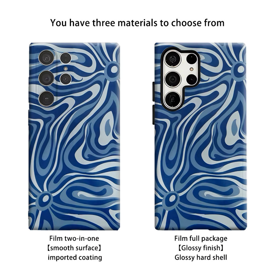 Stoßfeste Doppelschicht Handyhülle mit blau-weißem abstrakten Wirbel-Design für Samsung Galaxy S25 Ultra, S24 und S23 Ultra Plus - Bild 2