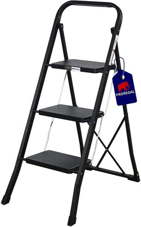 PROREGAL Trittleiter klappbar aus Stahl mit 3 geriffelten Stufen, Farbe Schwarz, H x B x T: 70 x 103 x 47 cm, Traglast 150 kg
