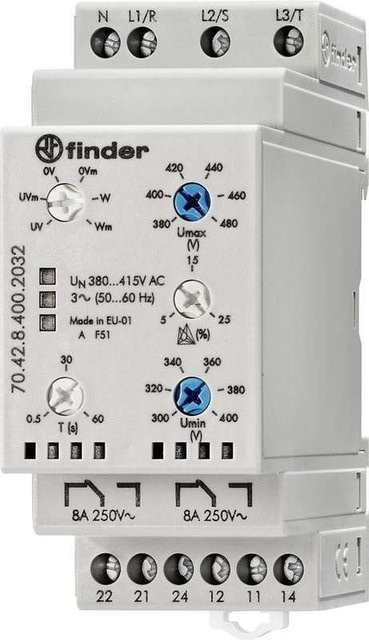 Finder Netzüberwachung 3-Phasen 380-415VAC Grau 70.42.8.400.2032 - Bild 1