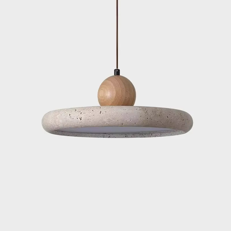 Moderne LED Anhängerleuchte aus Travertin Naturstein in Beige im Nordic Retro Design für Esszimmer und Wohnzimmer - Bild 3